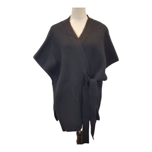 NWT LOFT SZ M/L Women's Tie Soft Ribbed Knit Wrap in Black - Picture 2 of 10
